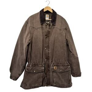 VTG Carhartt Men's Blanket Lined Canvas Chore Jacket Size L Brown Drawstring C52